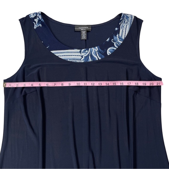 R & M Richards Size 16W Navy Blue Sleeveless Flyaway-Airbrush Necklace Dress EUC - Picture 11 of 14